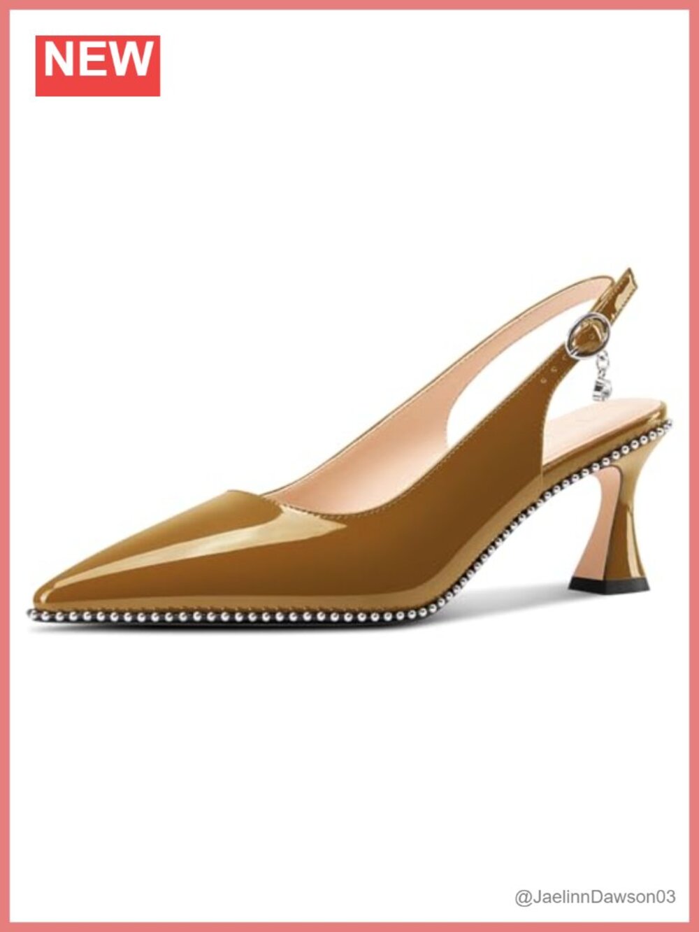 Womens Kitten Heel Pointed Toe Beaded Slingback Buckle Pumps Patent Leather 2.6